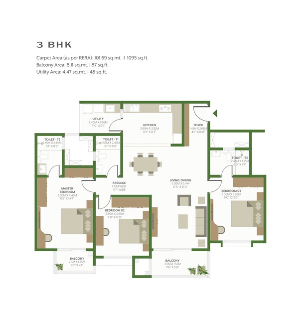 3 BHK Large